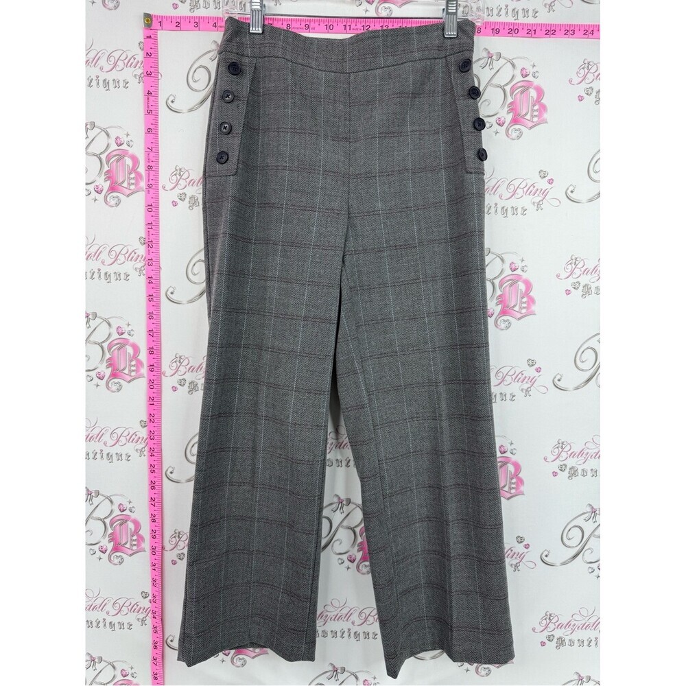 LOFT pants wide leg buttons sailor Gray Plaid Wide-Leg Trousers